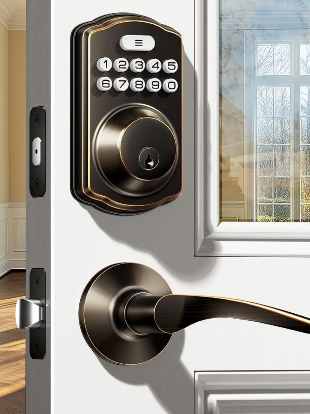 Keypad Door Lock Set with 2 Lever Handles, Oil Rubbed Bronze Finish, Secure